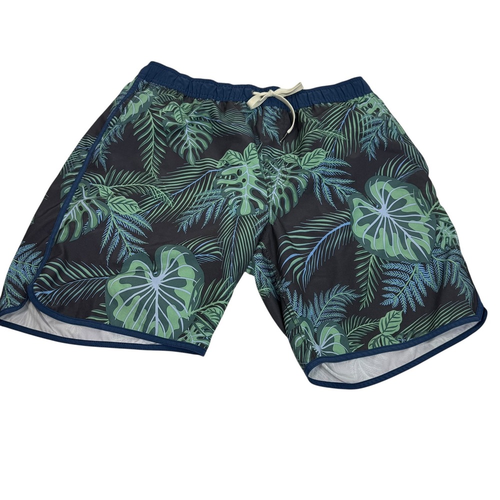 Fair Harbor Mens Tropical Monstera Palm Swim Trunks Blue Green Large 8in Inseam - Picture 2 of 7